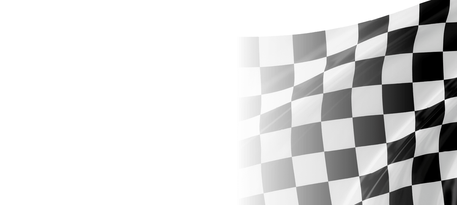 Waving checkered flag with black and white squares, isolated on transparent background