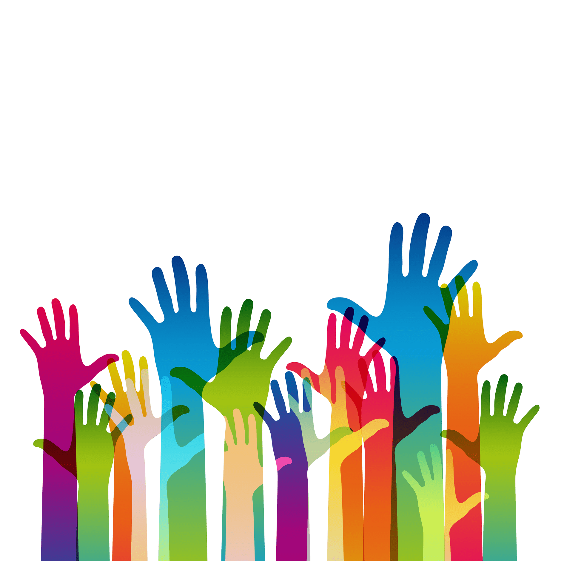 Hands on a light background. Colorful silhouettes arms. Vector team, help, friendship symbol illustration.