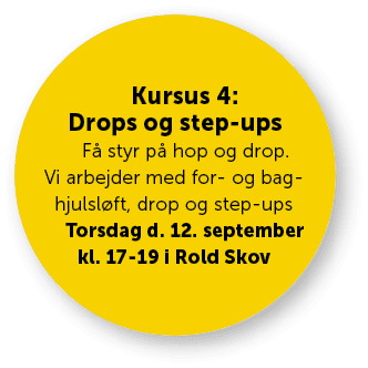 Kursus 4: Drops og step ups F styr p  hop og drop. Vi arbejder med for og baghjulsl ft, drop og step ups Torsdag d. ...