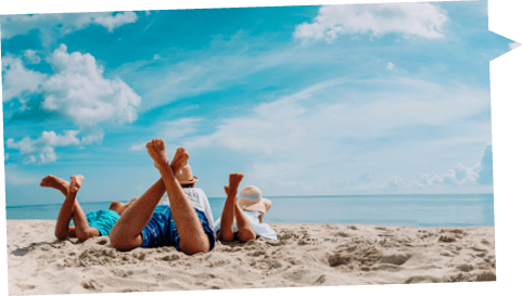 father with son and daughter relax on beach vacation, family at sea, panorama
